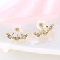 USTAR Flower Crystals Stud Earrings for Women Rose gold color Double Sided Fashi
