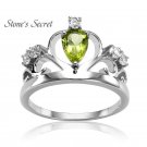 Royal Crown Ring Water Drop Birthday Natural Stone Peridot 925 Sterling Silver R