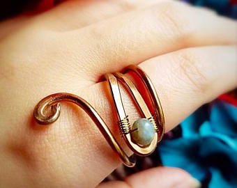 Labradorite Boho Adjustable Copper Ring