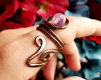 Fluorite Copper Adjustable Boho Ring