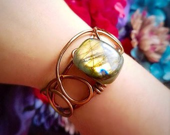 Labradorite Copper Cuff Bangle Bracelet