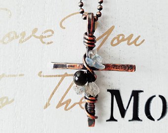 Labradorite Obsidian Copper Cross Pendant