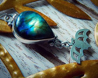 Labradorite Bat Silver Necklace