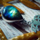 Labradorite Bat Silver Necklace