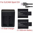 2*900mAh Battery+Dual Battery Charger for SJCAM SJ 4000 5000 Camera Accessories