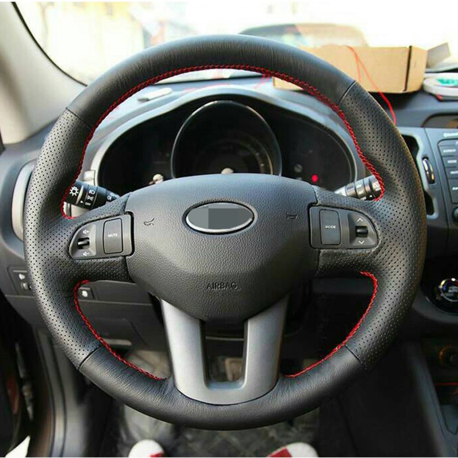 Black Leather Car Steering Wheel Cover For Kia Sportage 3 2011-2014 Free Ship