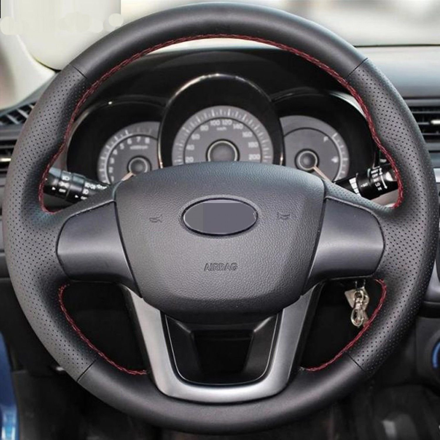 Hand-stitched Black Leather Steering Wheel Cover For Kia K2 Kia Rio 2011-2013
