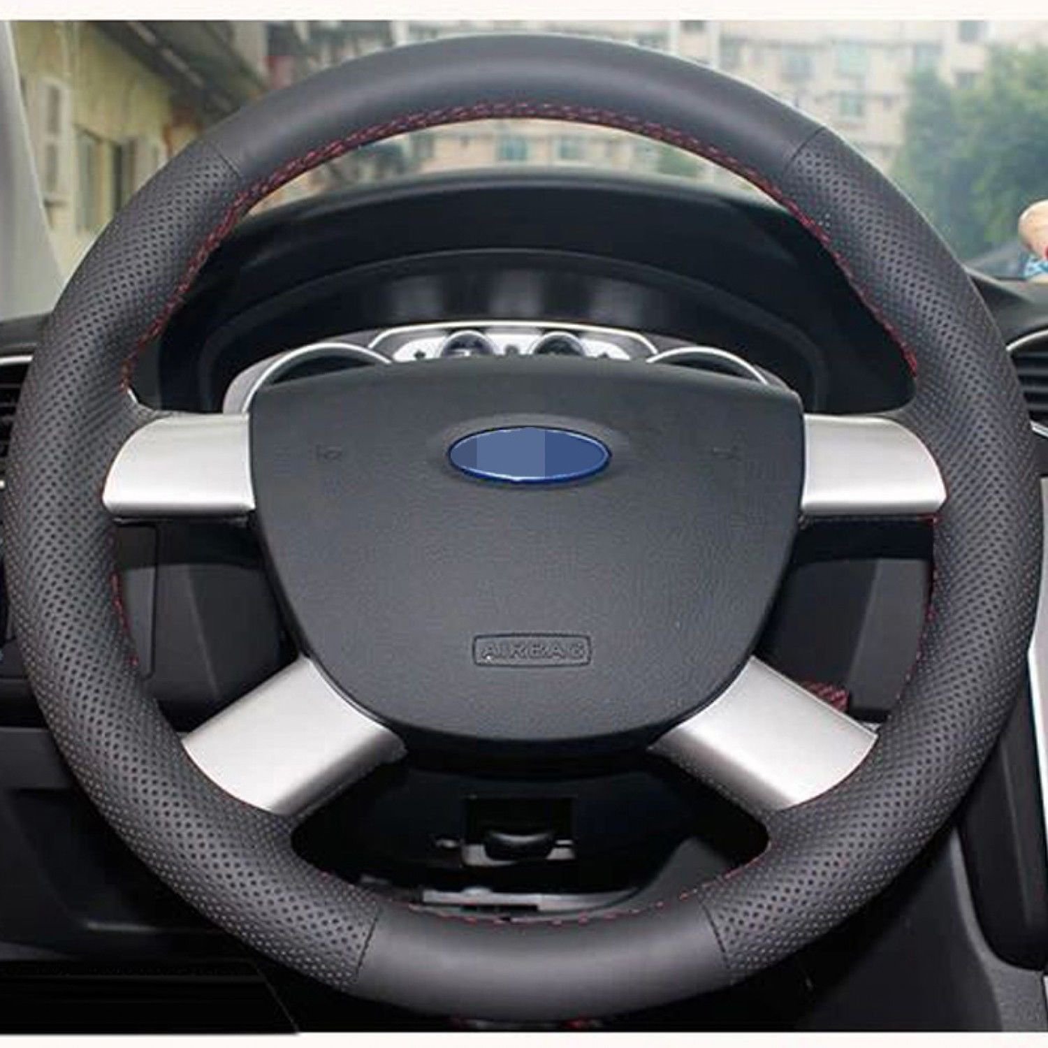 Black Leather Car Steering Wheel Cover For Ford Kuga 2008-2011 Focus 2 Free ship