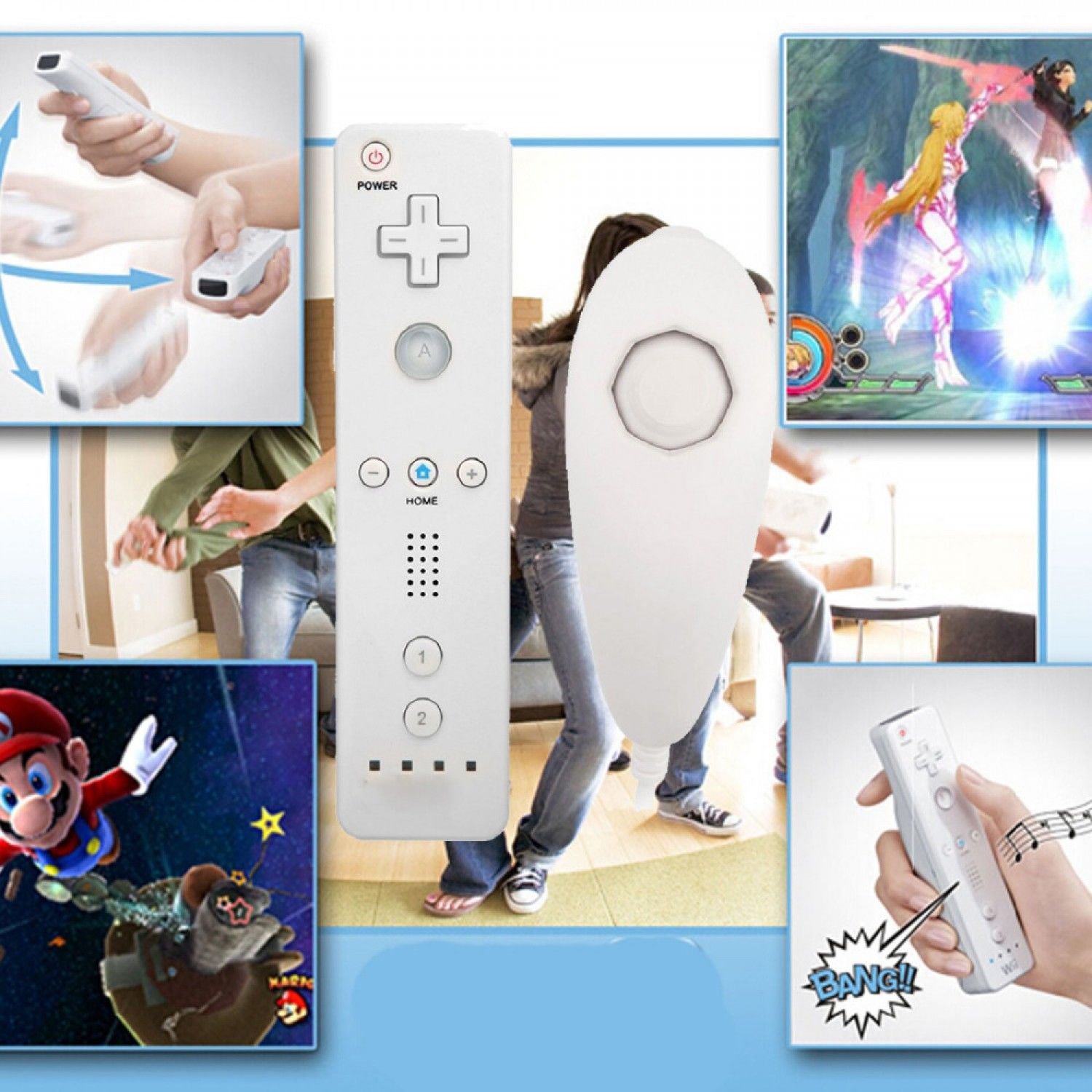 6 color 2in1 Wireless Remote Controller and Nunchuk Controller for Nintendo