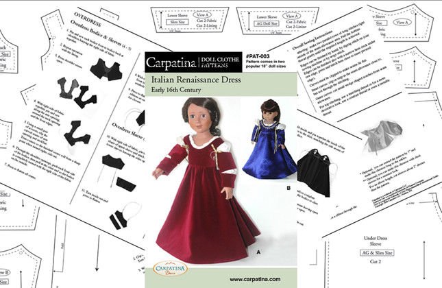 Italian Renaissance Pattern multi-size for 18" Carpatina & American Girl Dolls