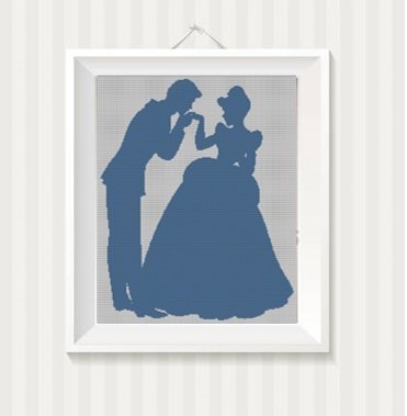 Cinderella and the Prince - Disney Lovers silhouette cross stitch pattern in pdf