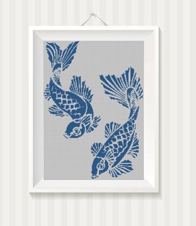 Japanese fishes silhouette cross stitch pattern in pdf