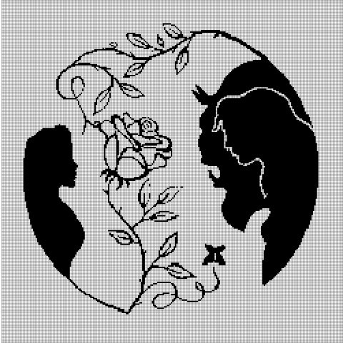 Beauty and the Beast cartoon characters silhouette cross ...