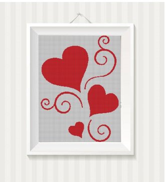 Hearts silhouette cross stitch pattern in pdf -Chart Needlework Craft