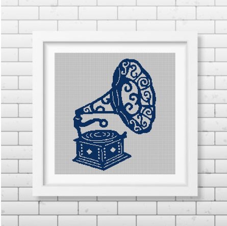Gramophone silhouette cross stitch pattern in pdf