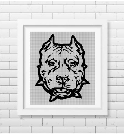 Pitbull head silhouette cross stitch pattern in pdf