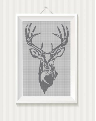 Grey Deer head silhouette cross stitch pattern in pdf