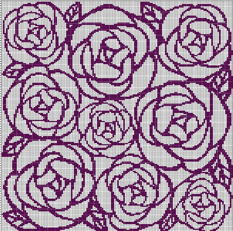 ROSES MOSAIC TAPESTRY STYLE CROCHET AFGHAN PATTERN GRAPH