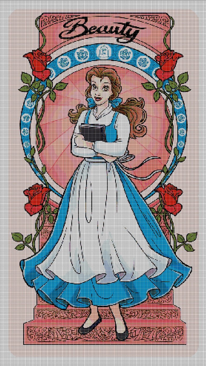 Belle Princess art cross stitch pattern in pdf