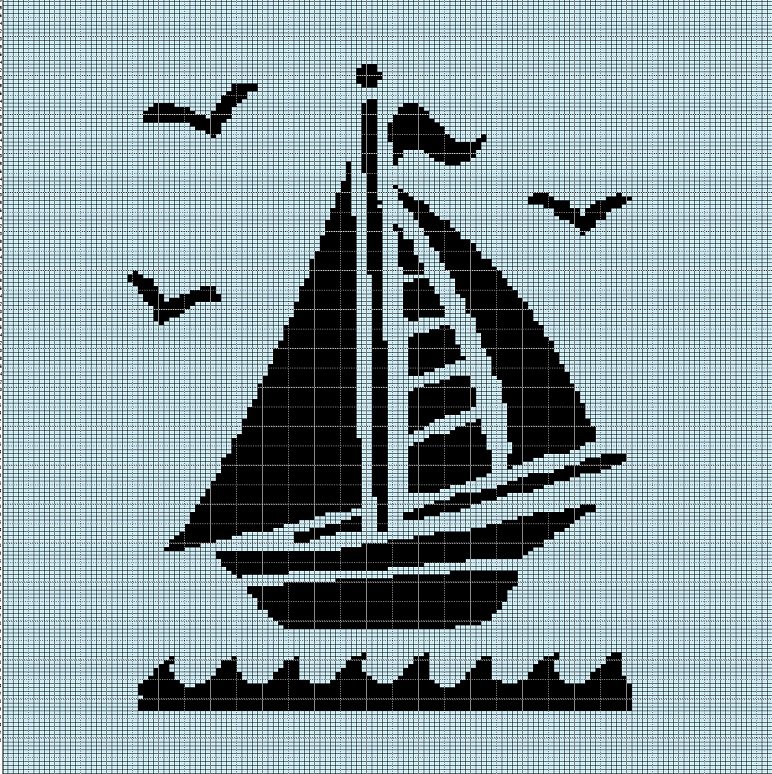 SHIP IN BLUE CROCHET AFGHAN PATTERN GRAPH