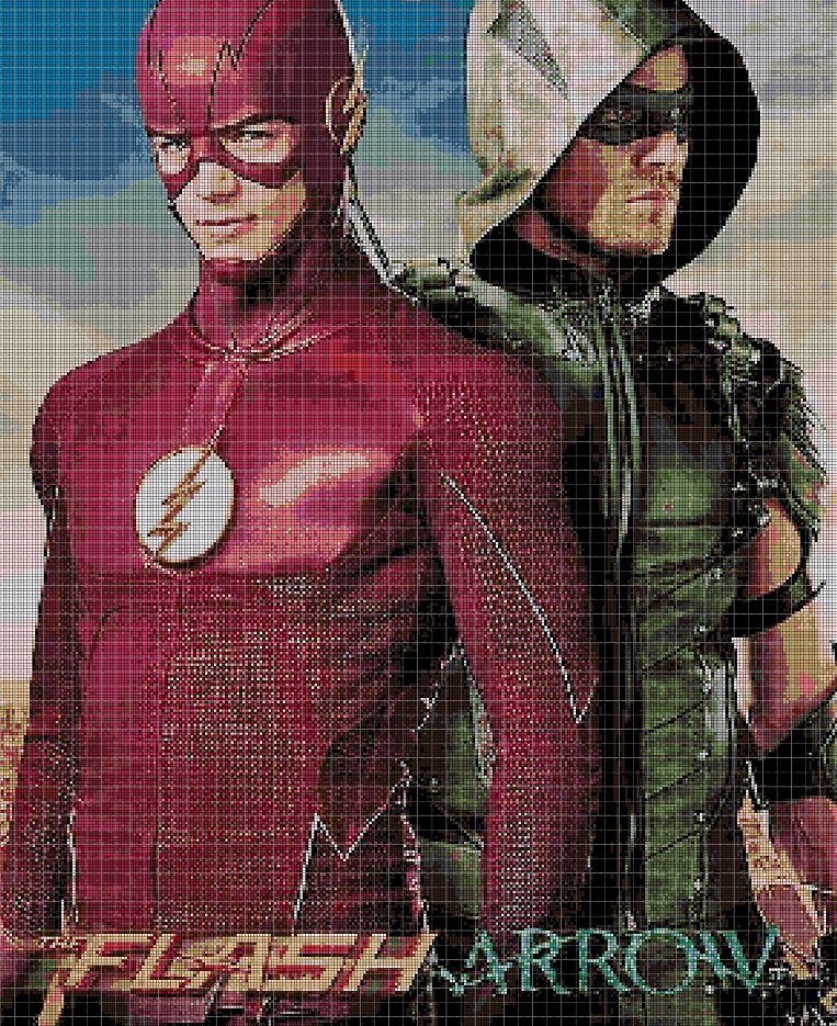 The Flash and Green Arrow2 cross stitch pattern in pdf DMC