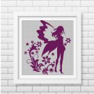 Fairy and flowers silhouette cross stitch pattern in pdf