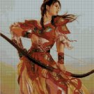 Japanese archery girl fantasy art cross stitch pattern in pdf