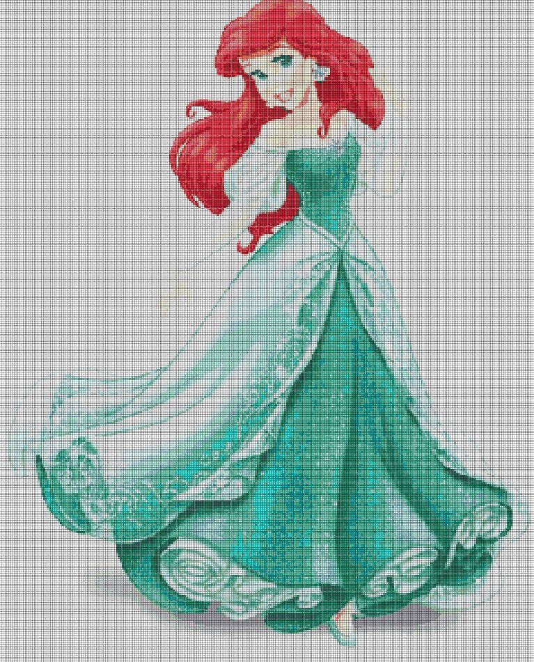 Ariel princess dress cross stitch pattern in pdf DMC