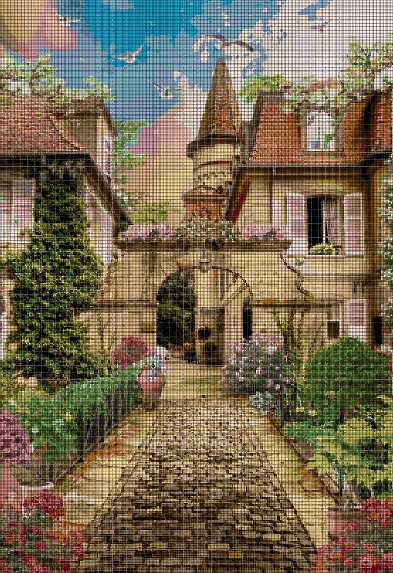 Gate arch cross stitch pattern in pdf DMC
