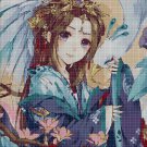 Anime girl with bird cross stitch pattern in pdf DMC