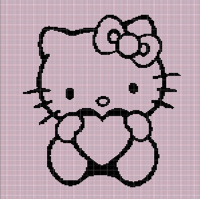 Hello Kitty With Heart Crochet Afghan Pattern Graph