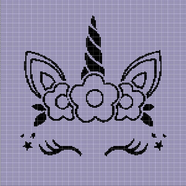 UNICORN HEAD WITH FLOWERS CROCHET AFGHAN PATTERN GRAPH