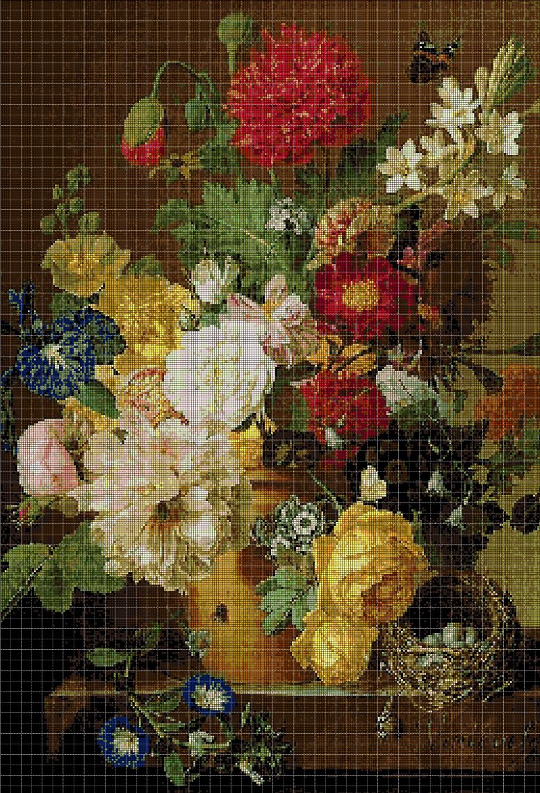 Flowers in vase cross stitch pattern in pdf DMC