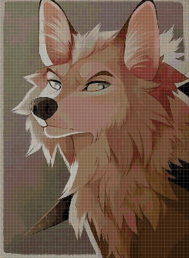 Wolf drawing cross stitch pattern in pdf DMC