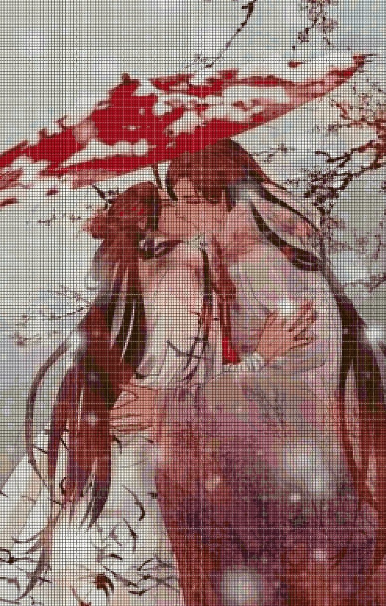 Anime kiss cross stitch pattern in pdf DMC