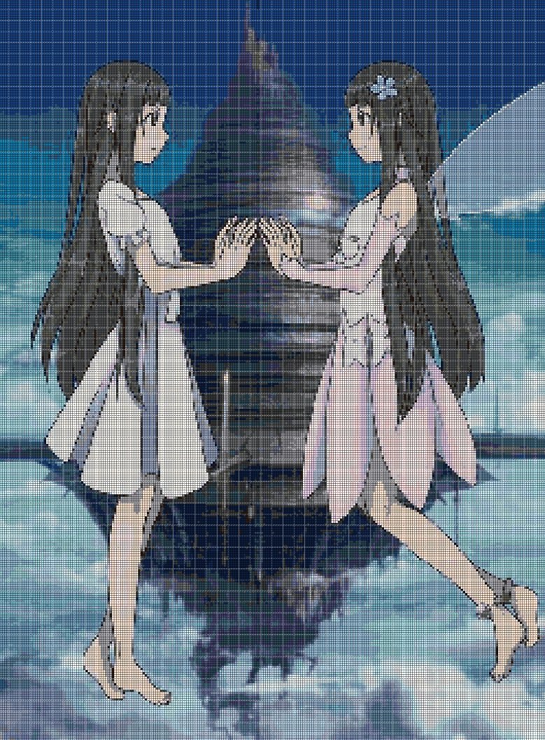 Anime twins cross stitch pattern in pdf DMC
