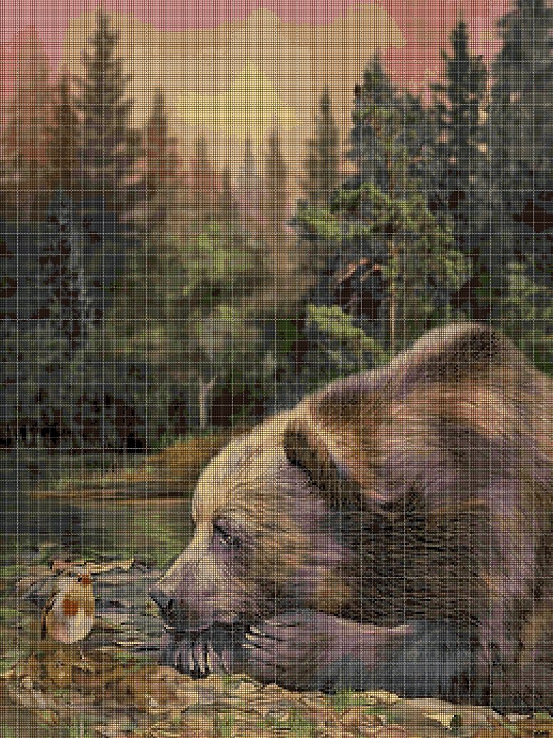Bear and bird cross stitch pattern in pdf DMC