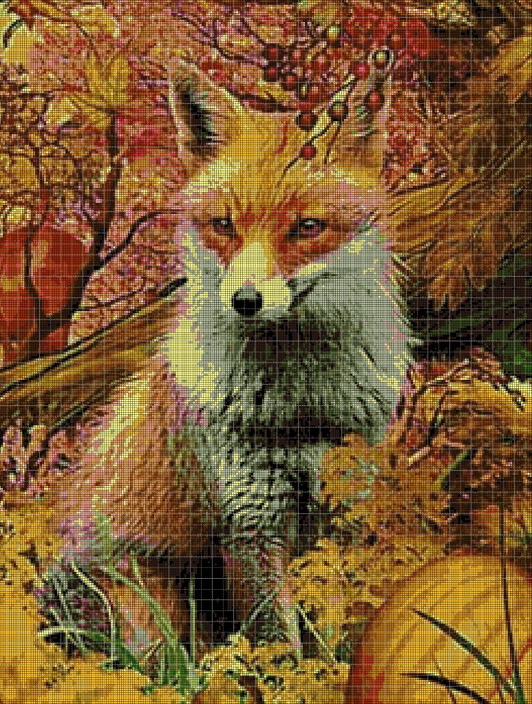 Fox in autumn cross stitch pattern in pdf DMC