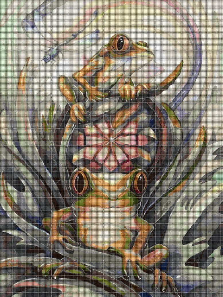 Frogs cross stitch pattern in pdf DMC