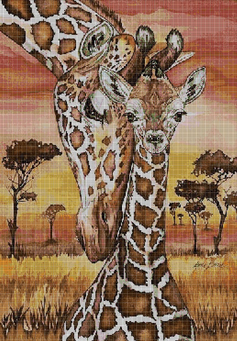 Giraffe mom and baby cross stitch pattern in pdf DMC