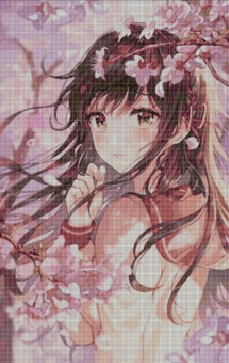Anime girl in blossom 4 cross stitch pattern in pdf DMC
