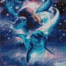 Dolphins in space cross stitch pattern in pdf DMC
