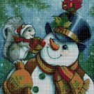 Snowman with squirrel cross stitch pattern in pdf DMC