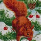Squirrel in winter cross stitch pattern in pdf DMC