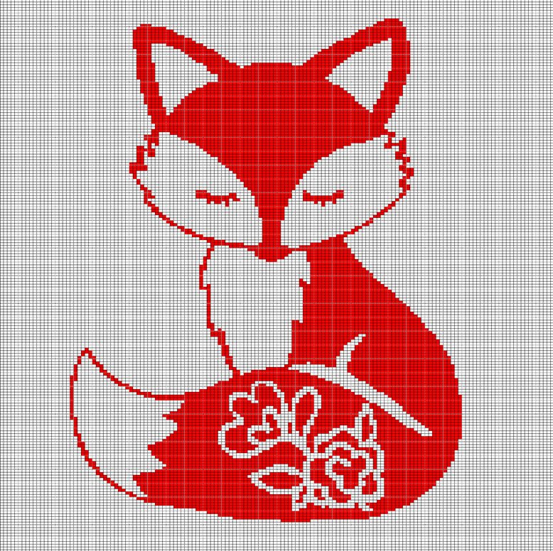 FOX WITH FLOWERS CROCHET AFGHAN PATTERN GRAPH