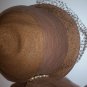 Vintage Straw Hat with Netted Veil Tule Band/Bow and Jeweled Accent circa 1940s