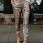 Mid waist sequined ankle-length pants Women drawstring elastic waist pants 2018 fashion spring