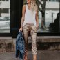 Mid waist sequined ankle-length pants Women drawstring elastic waist pants 2018 fashion spring