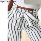 2018 Autumn women casualwaist pants white striped elastic waist