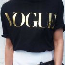 ZSIIBO Summer VOGUE Print Gold Shining Letter T-shirt Women